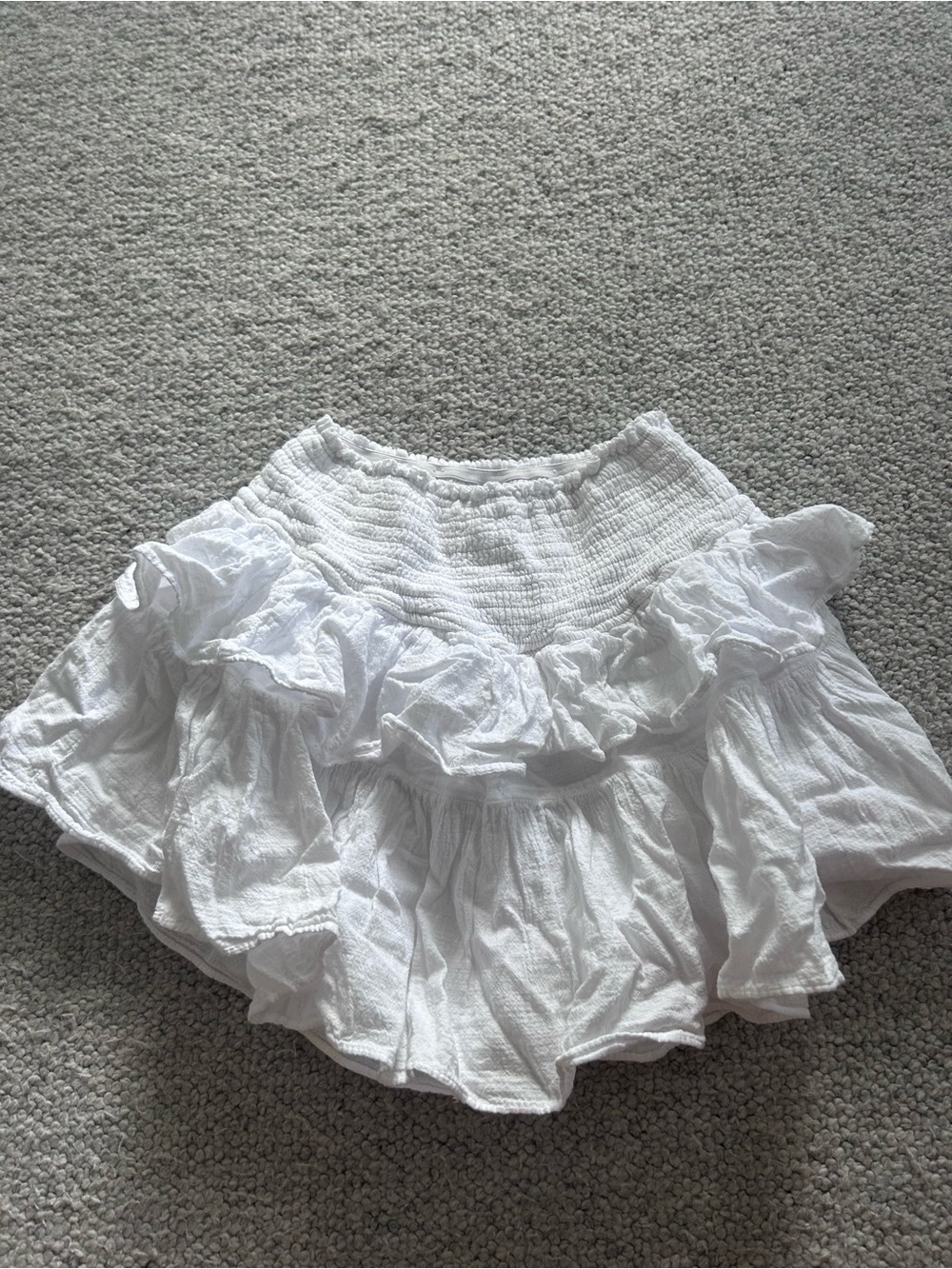 White Ruffled Smocked Waist Mini Skirt